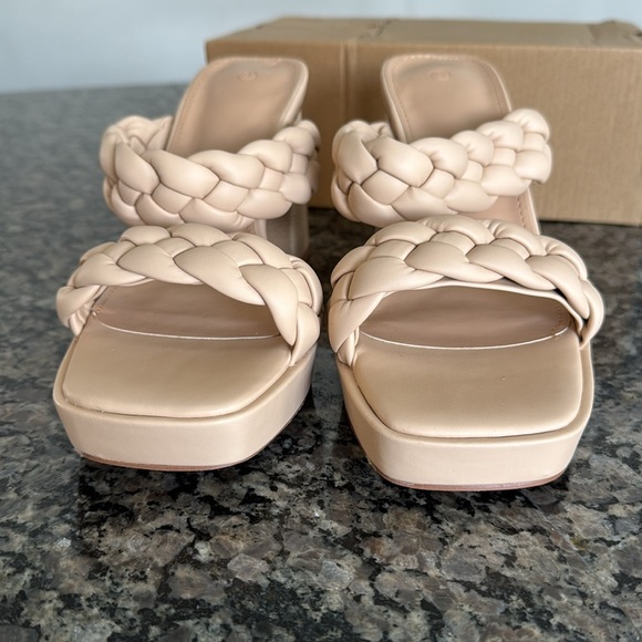 Square toe braided strappy platform 3” heel sandal NIB 9 - Picture 8 of 12